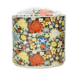 Seikou Porcelain Black Floral Motif Sweets Container, 3 Compartments New