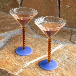 &Klevering Set of 2 Amber Bubble Stem Martini Glasses, 150ml Discount