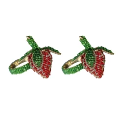 My Gifts Trade Set of 2 Beaded Strawberry Napkin Rings New