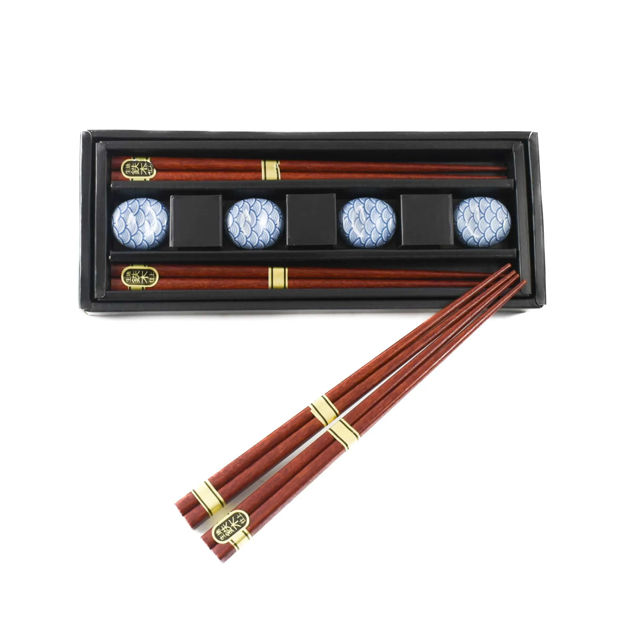 Kiji Stoneware & Ceramics Set of 4 Blue Wave Chopsticks with Rests New