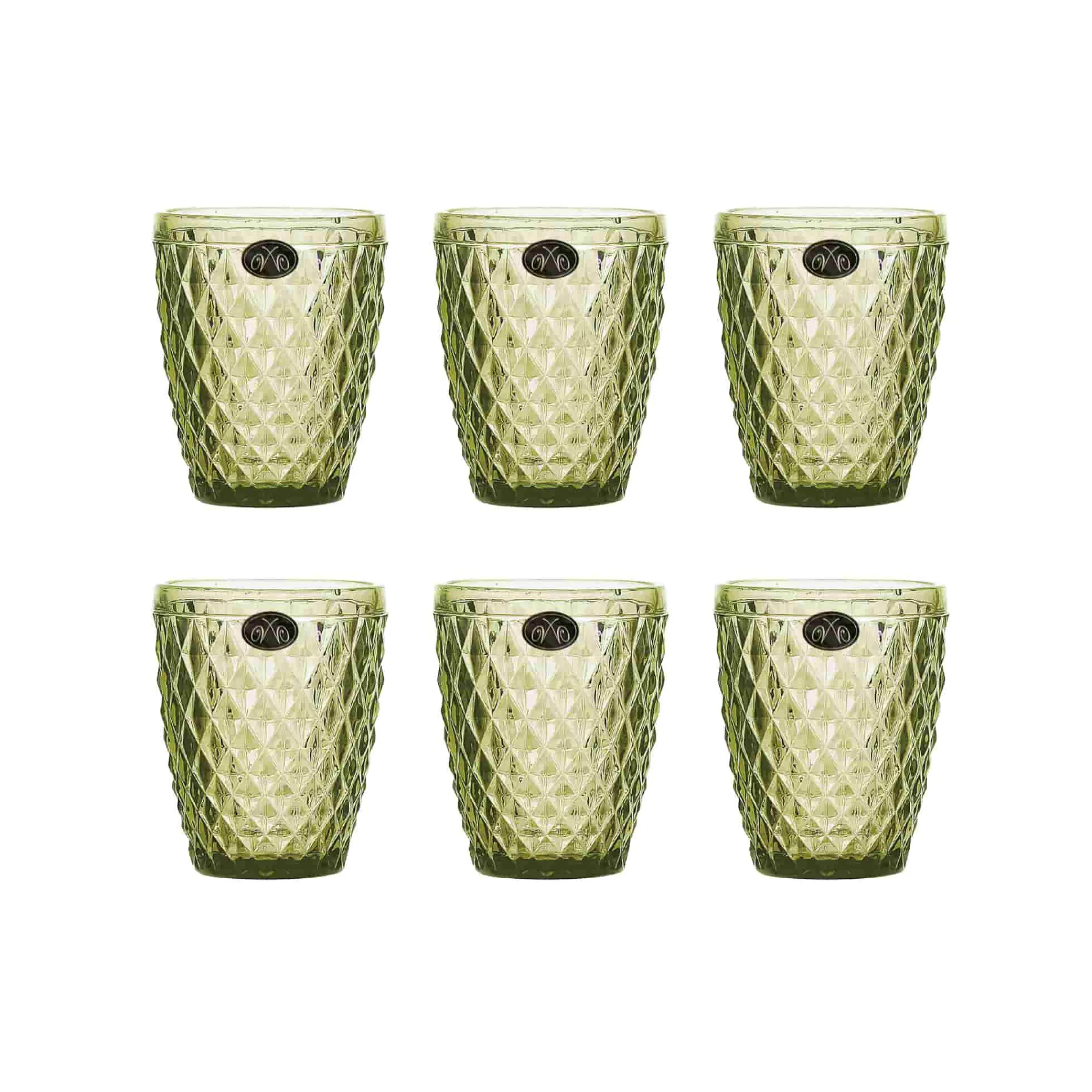 Bright Glassware Set of 6 Green Diamond Tumblers, 270ml Clearance