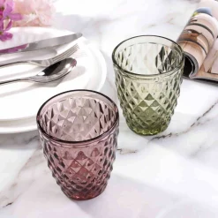Bright Glassware Set of 6 Green Diamond Tumblers, 270ml Clearance