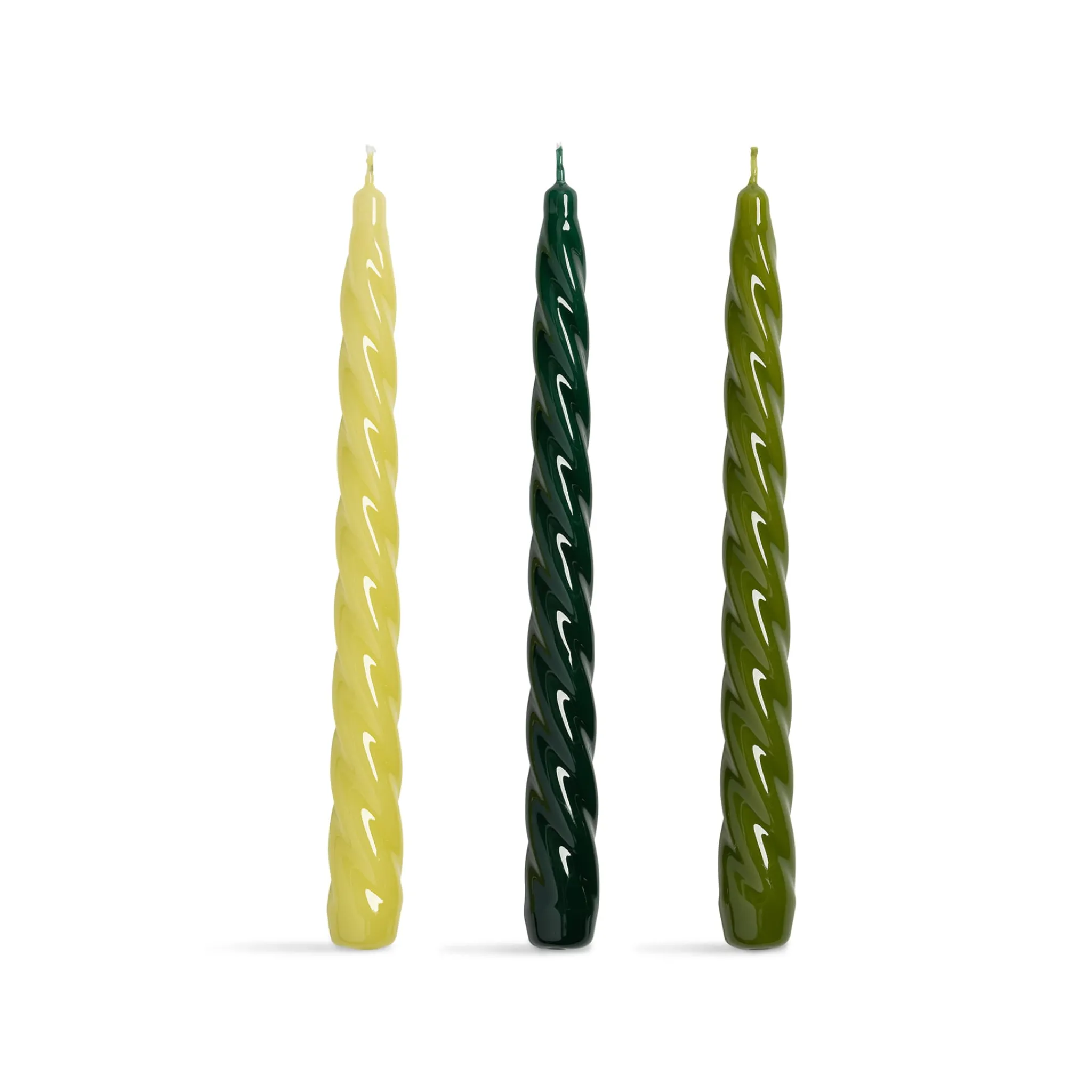&Klevering Set of 3 Green Twisted Candles