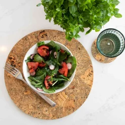 Liga Set of 4 Marbled Cork Round Coasters, 10cm New