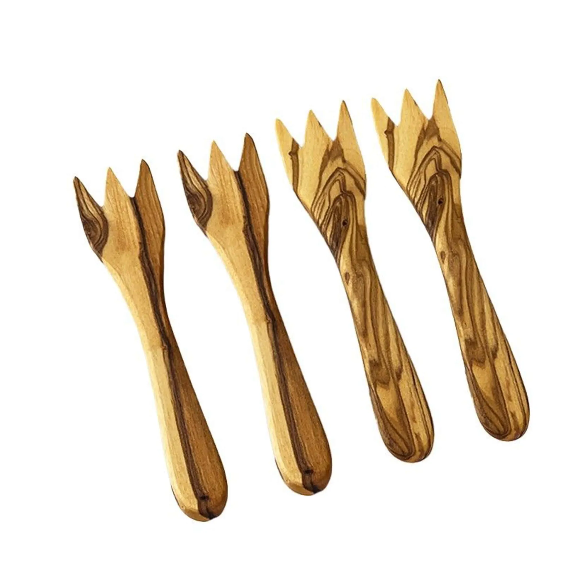 Naturally Med Set of 4 Olive Wood Snacking Forks New
