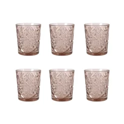 Bright Glassware Set of 6 Pink Hobstar Tumbler, 350ml Clearance