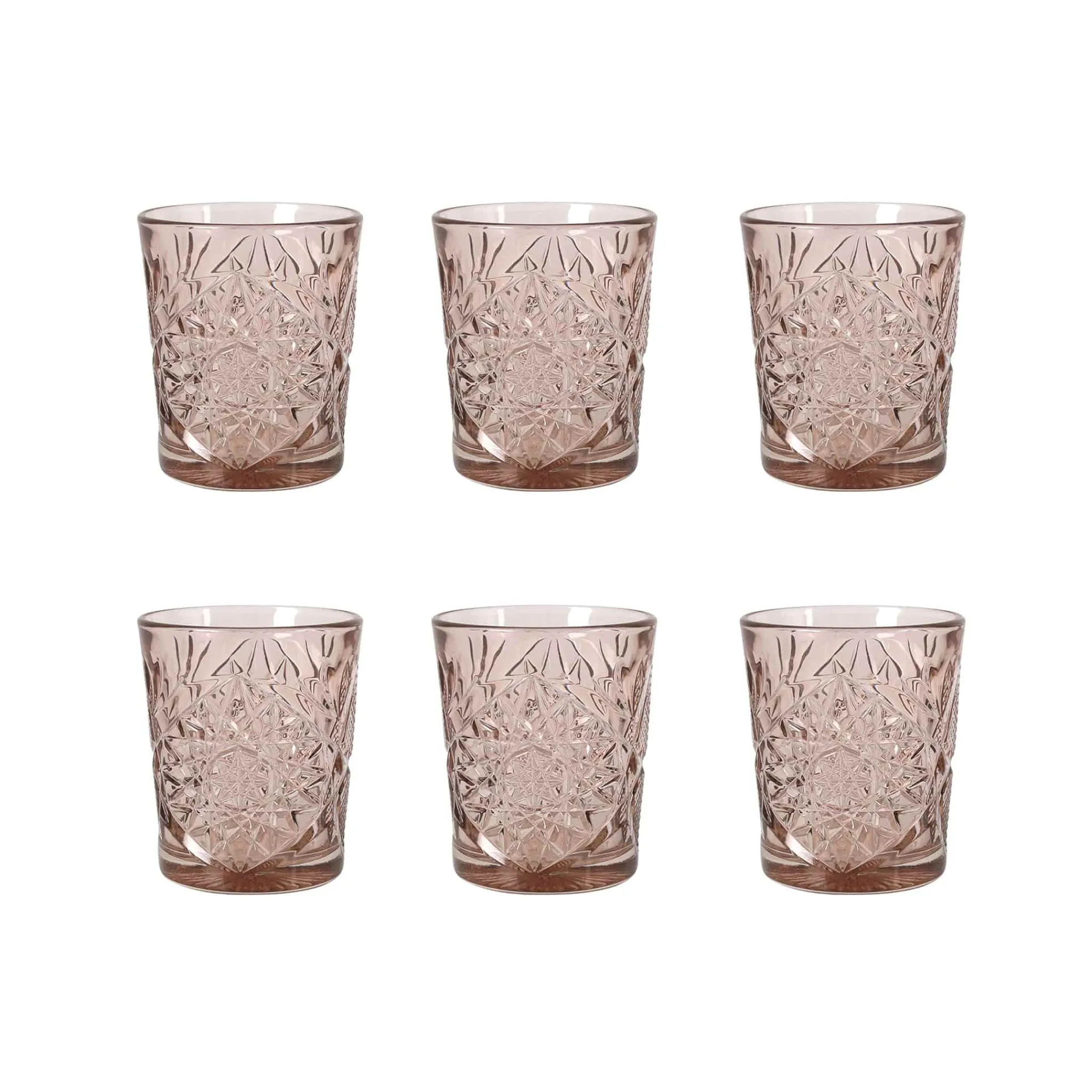 Bright Glassware Set of 6 Pink Hobstar Tumbler, 350ml Clearance
