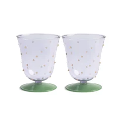 &Klevering Set of 2 Purple Dotted Water Glasses, 200ml Clearance