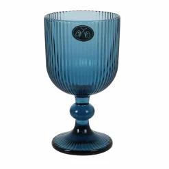 Bright Glassware Set of 6 Ribbed Blue Wine Glasses, 255ml Discount