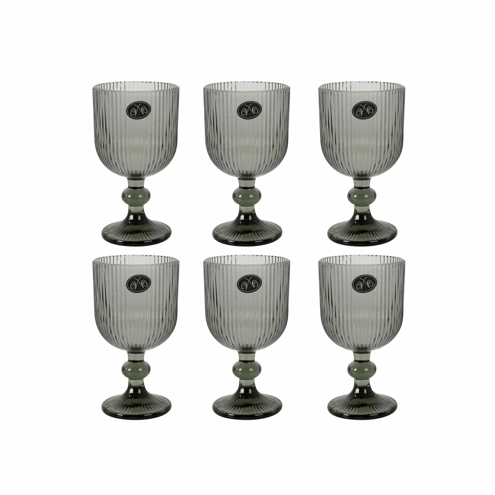 Bright Glassware Set of 6 Ribbed Green Wine Glasses, 255ml Hot