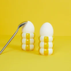Balvi Set of 2 Yellow Striped Egg Cups New