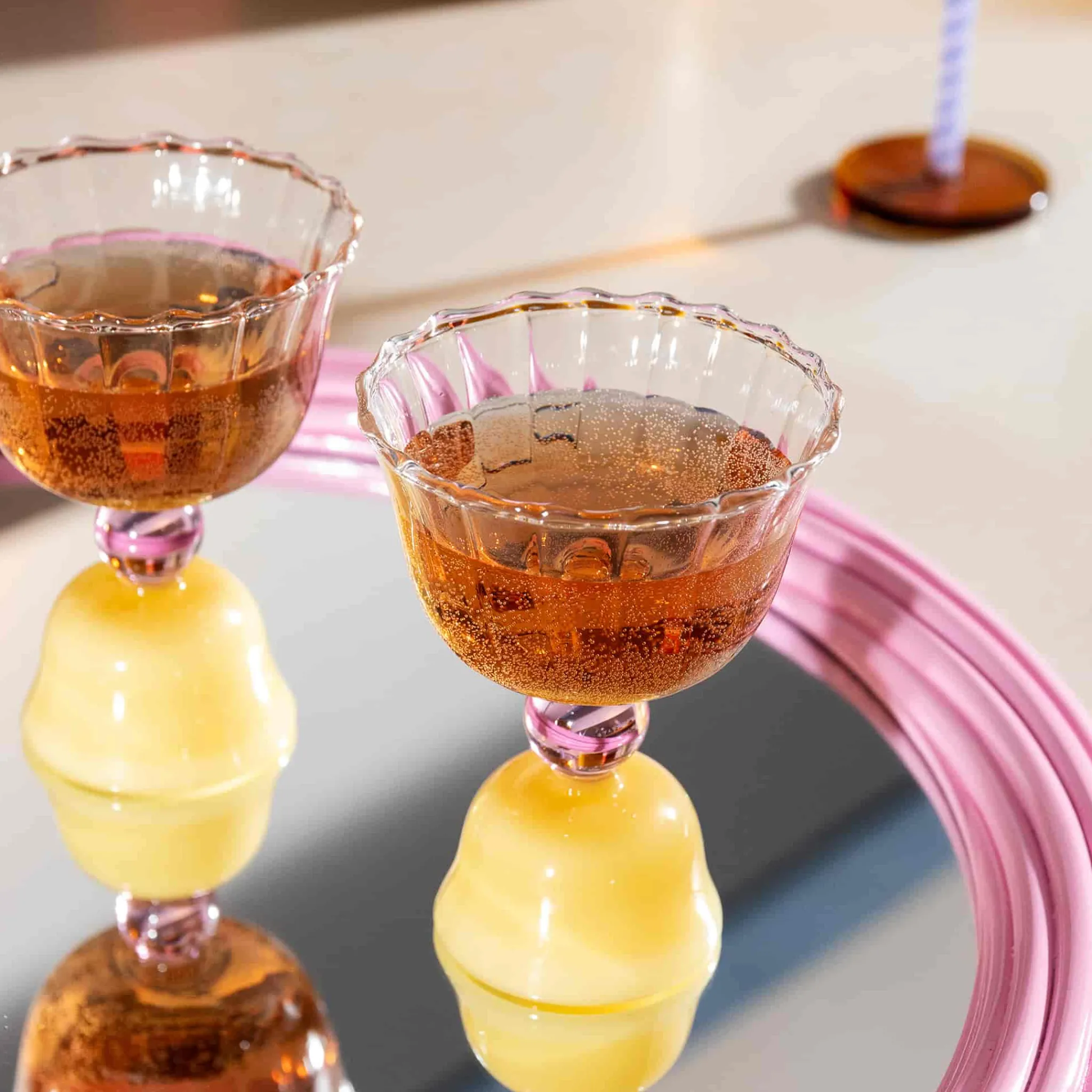 &Klevering Set of 2 Yellow Tulip Coupe Glasses, 200ml Outlet