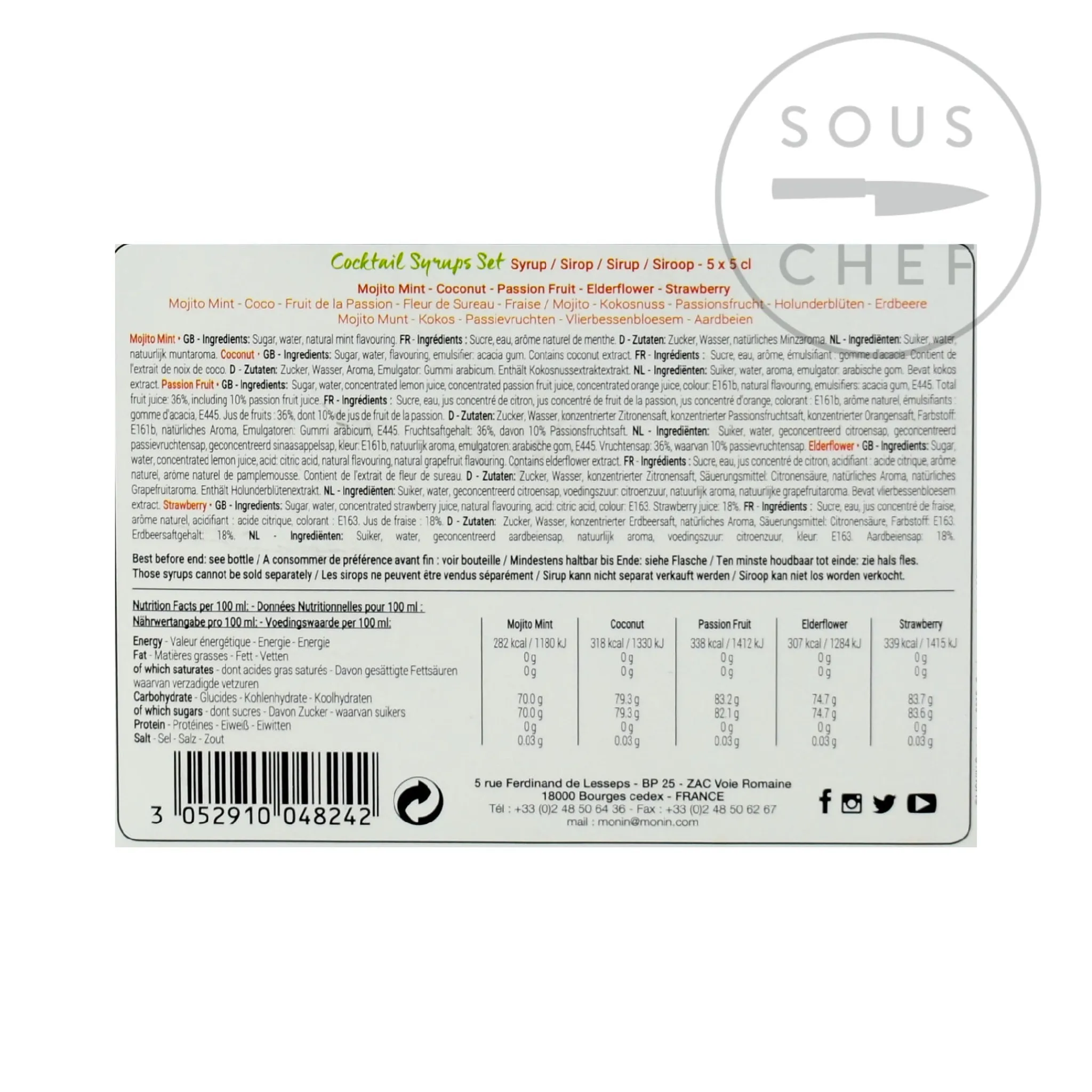 Monin Short Dated Cocktail Syrup Set, 5 x 50ml Discount