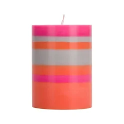 British Colour Standard Striped Pillar Candle, Orange & Pink, 10cm Sale