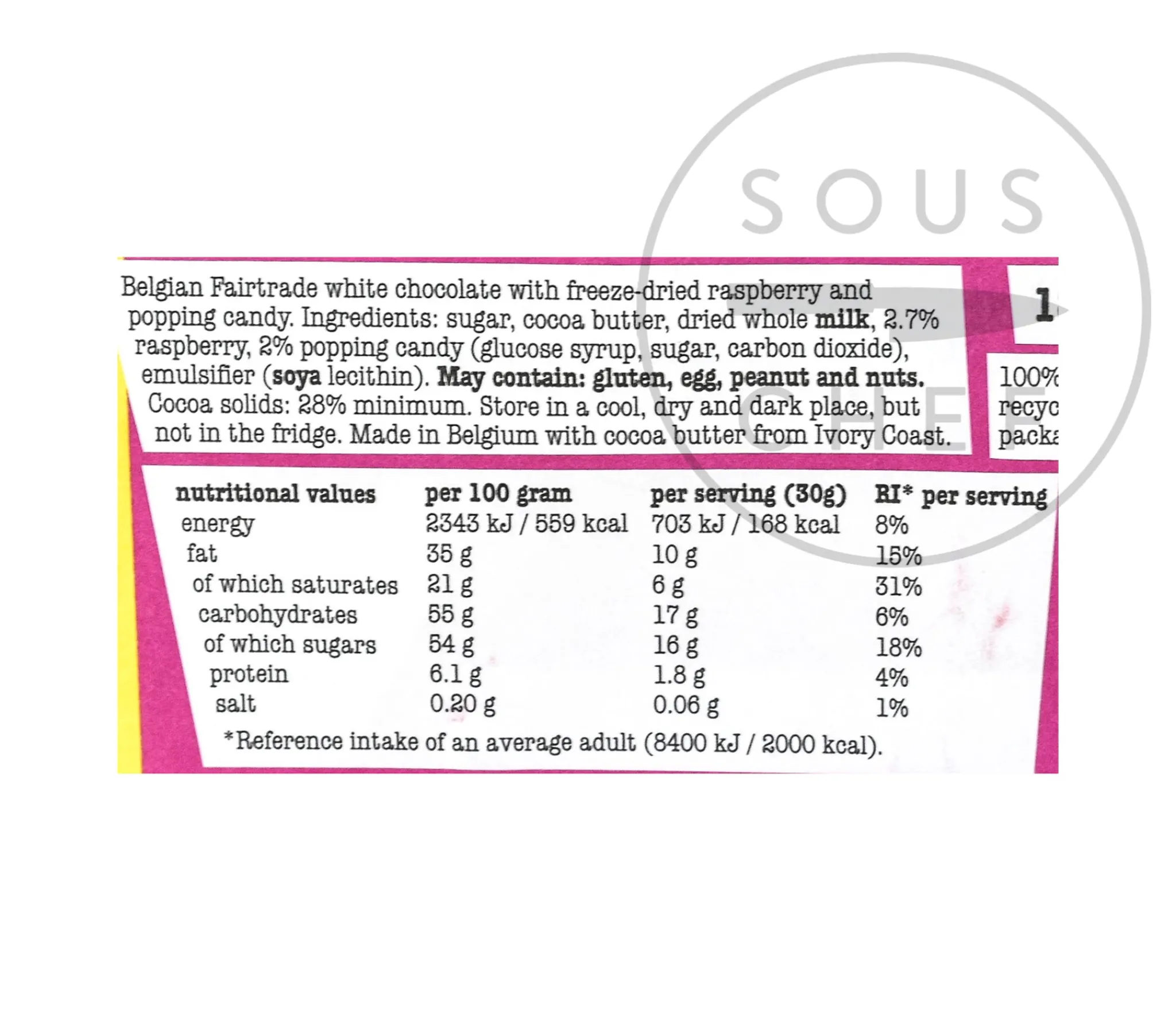 Tony's Chocolonely White Chocolate with Raspberry & Popping Candy, 180g Hot
