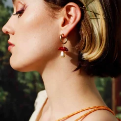Wolf & Moon Red Mushroom Hoop Earrings Online