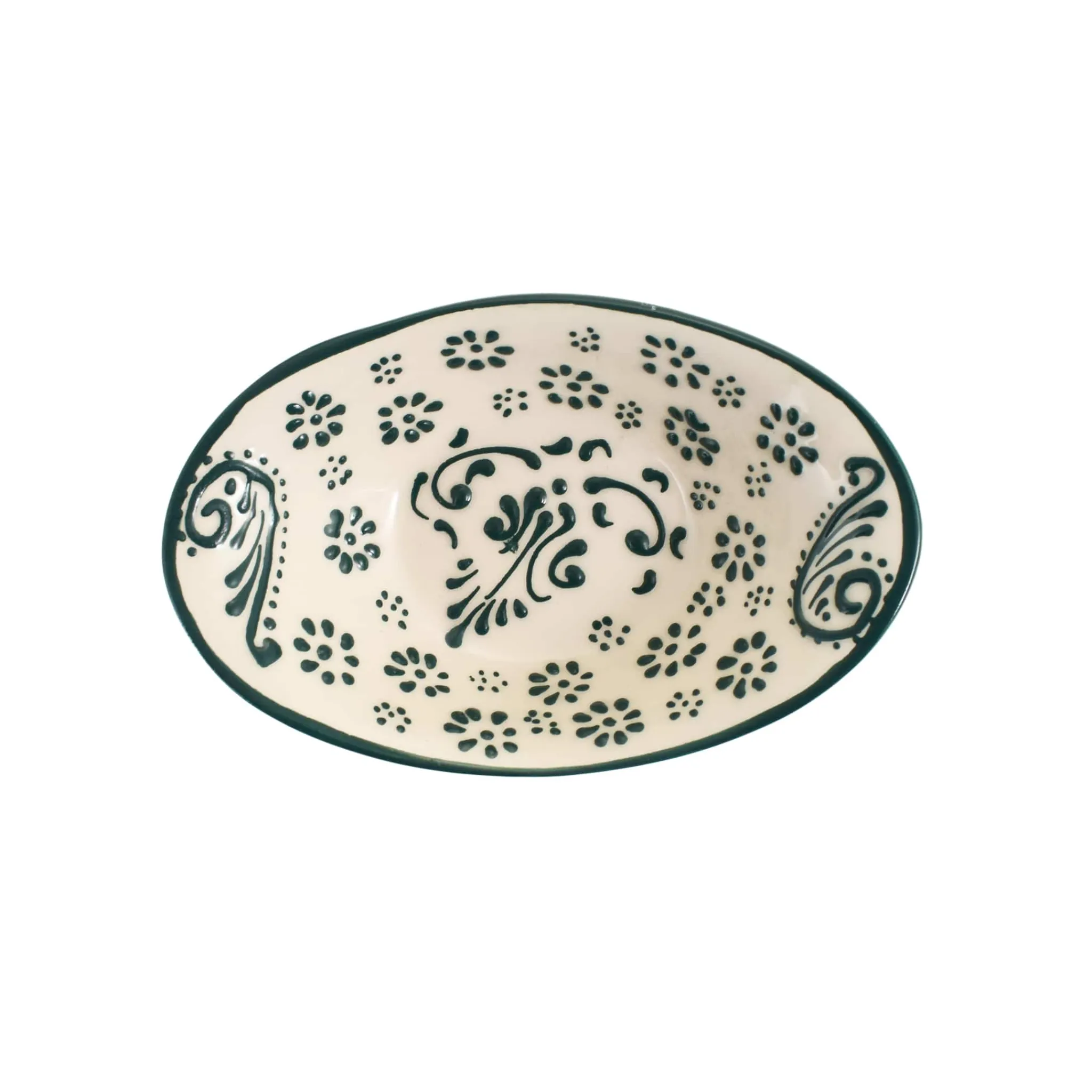 El Boyali Seramikler Yesil Ve Beyaz Boyali Oval Bowl, 16cm Clearance