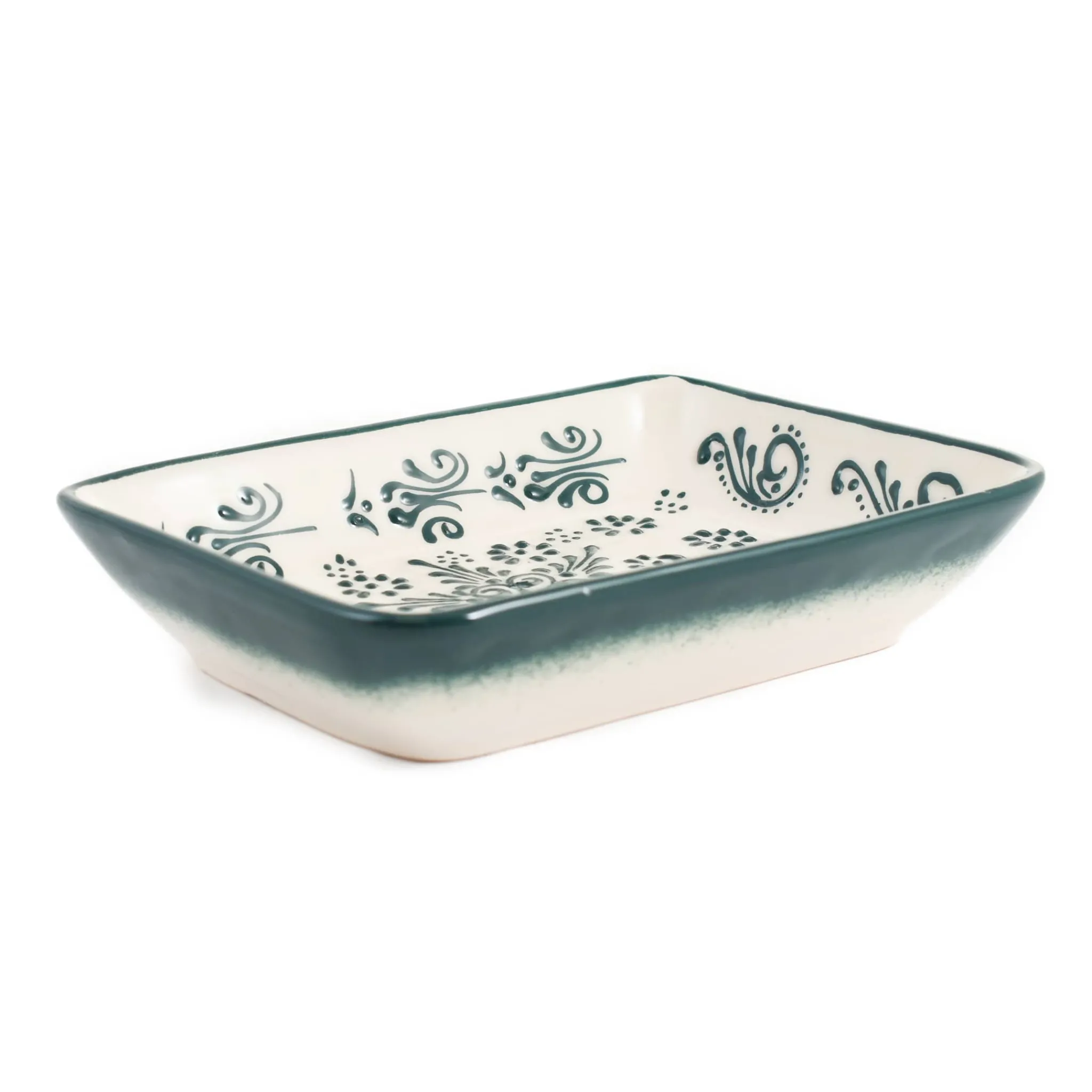 El Boyali Seramikler Yesil Ve Beyaz Boyali Rectangular Serving Dish, 18x13cm Best