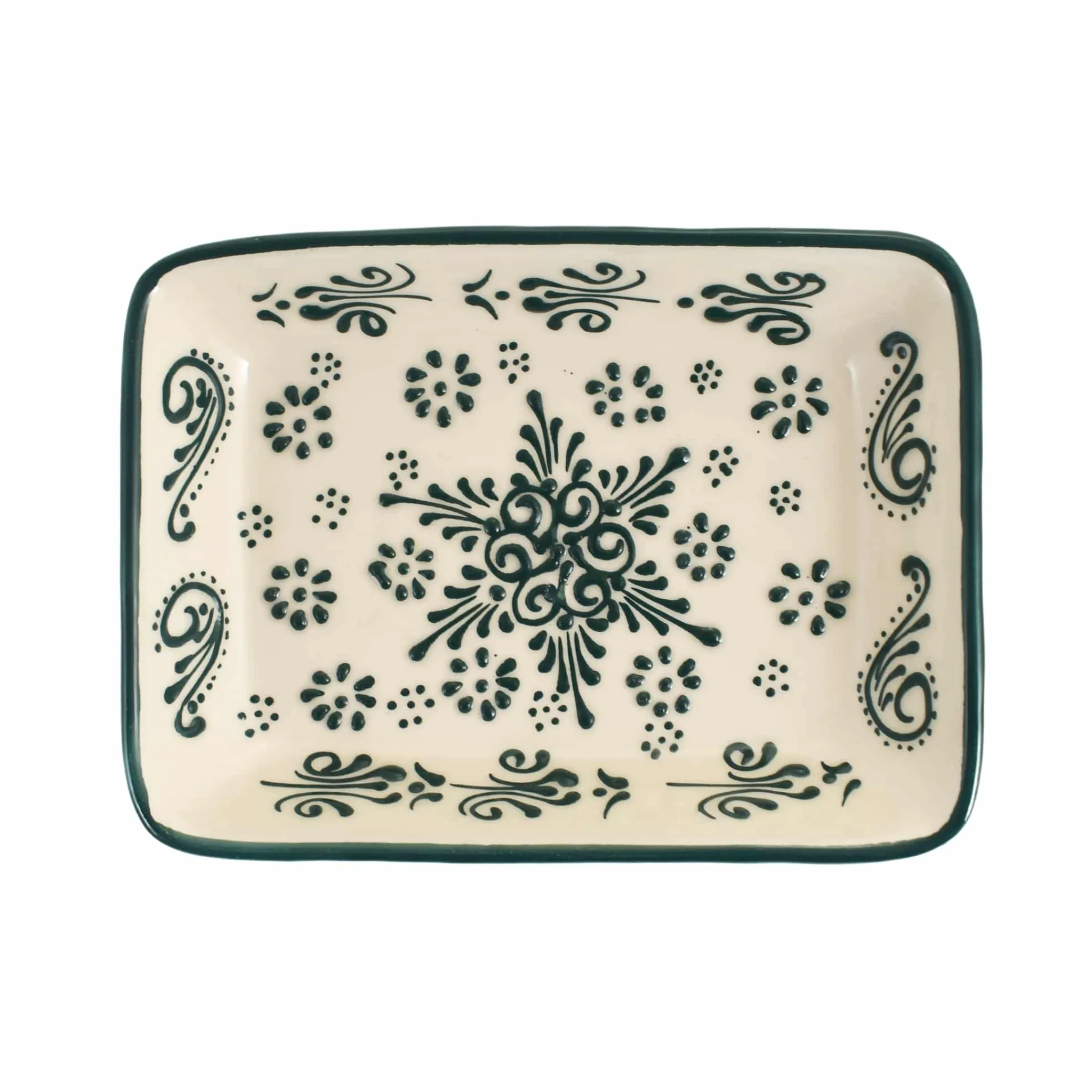 El Boyali Seramikler Yesil Ve Beyaz Boyali Rectangular Serving Dish, 18x13cm Best