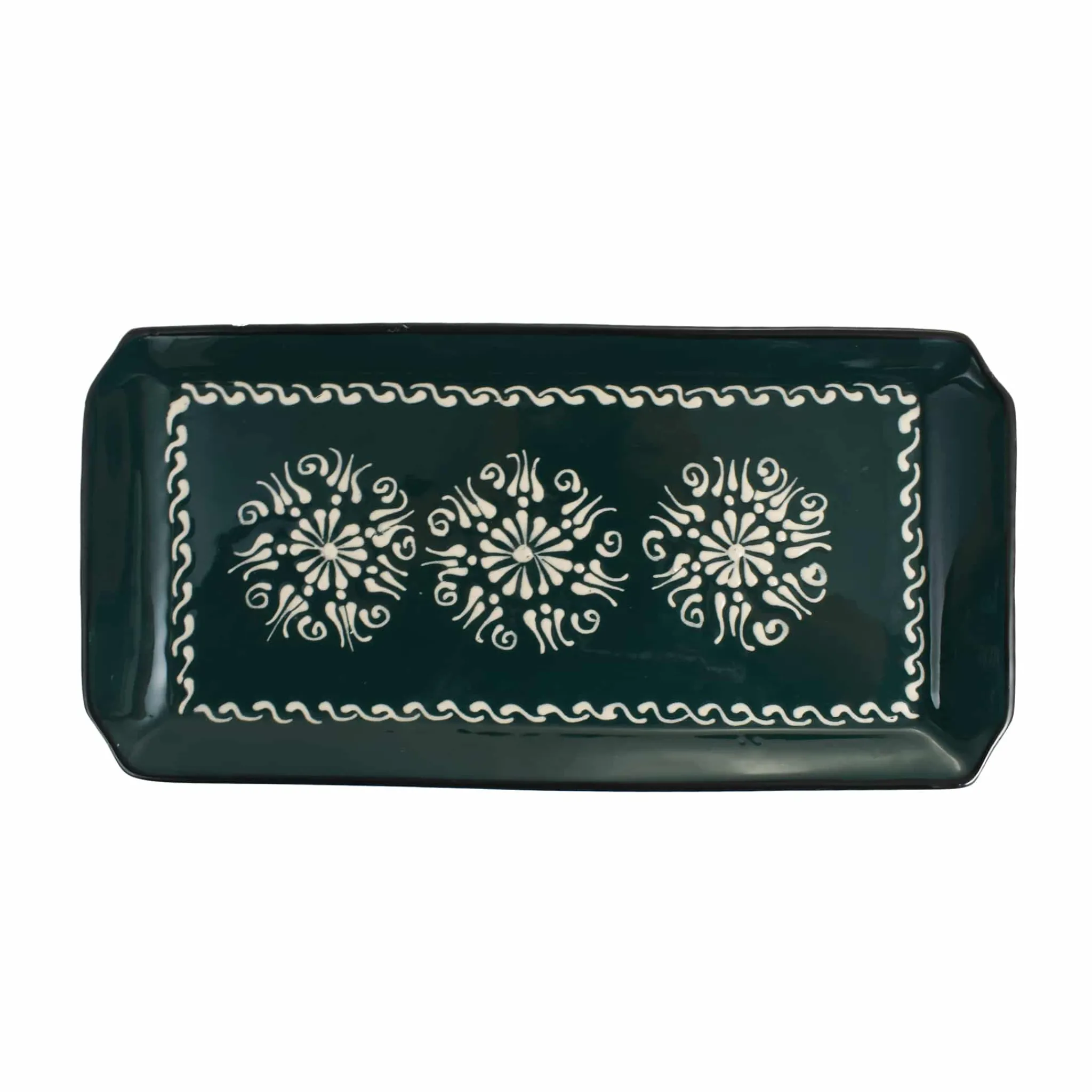 El Boyali Seramikler Yesil Ve Beyaz Boyali Serving Tray, 34x16.5cm Online