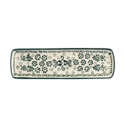El Boyali Seramikler Yesil Ve Beyaz Boyali Serving Tray, 26.5x8cm